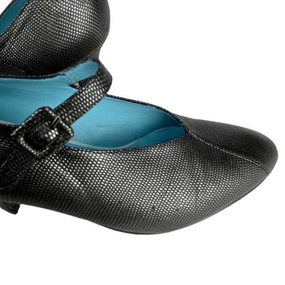 THIERRY RABOTIN STAMPED LIZARD LEATHER PEWTER MARY JANE RETRO BLOCK HEELS - Picture 13 of 16